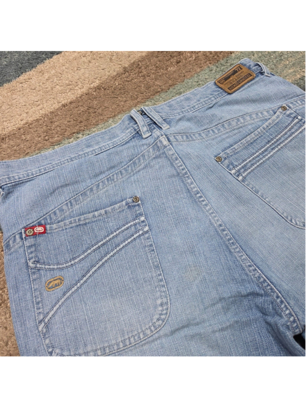 VTG Y2K ECKO UNLTD Blue Denim Rhino Baggy Hip Hop Shorts Size 36